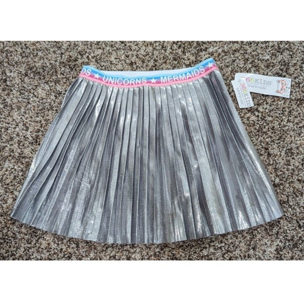 365 Kids From Garanimals Girls’ Shimmer Foil Pleated Flare Skirt Logo Band Sz 5